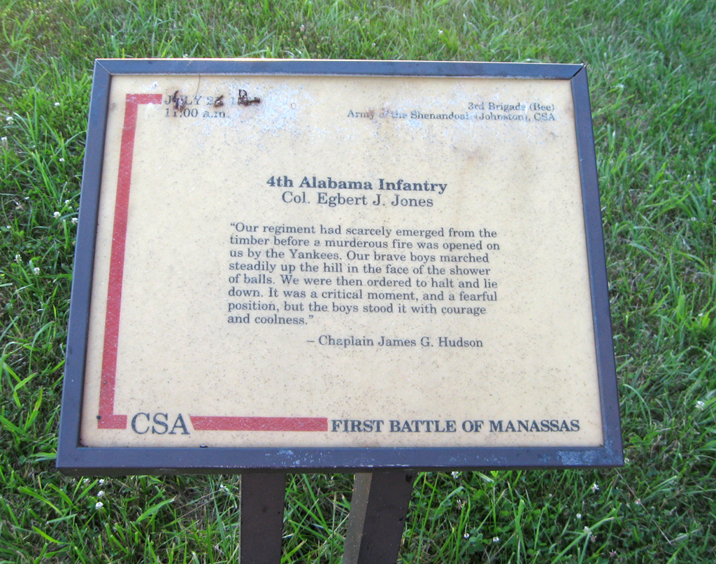The 4th Alabama Infantry trailside marker is on the Matthews Hill Loop Trail which begins at Stop 4 on the Manassas Battlefield Driving Tour.