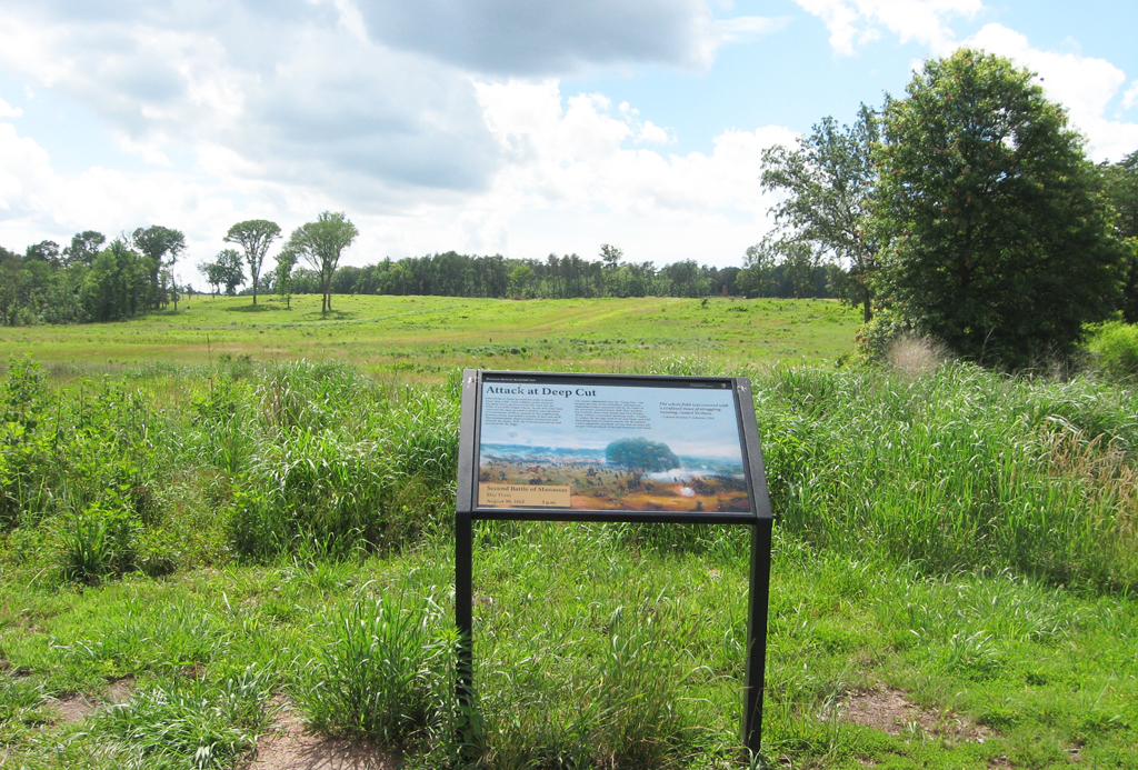 The Attack at Deep Cut wayside marker is at the parking area at the beginning of the Deep Cut Loop Tour.