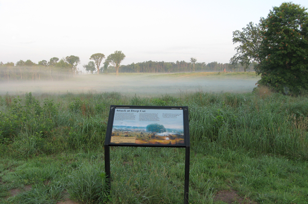 The Attack at Deep Cut wayside marker is at the parking area at the beginning of the Deep Cut Loop Tour.