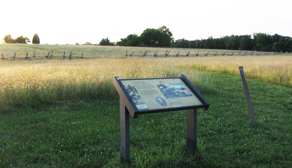 The Blocking the Union Advance wayside marker is on the Matthews Hill Loop Trail which begins at Stop 4 on the Manassas Battlefield Driving Tour.