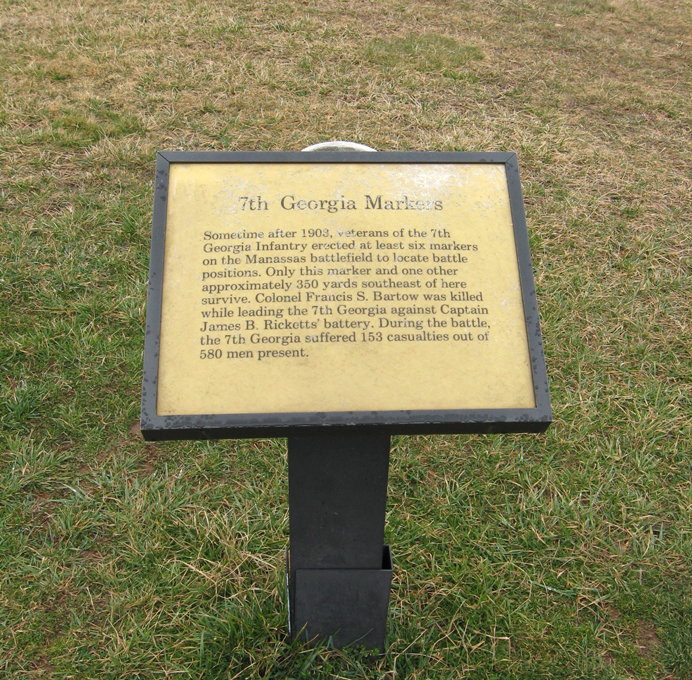 The 7th Georgia markers are on the Henry Hill walking tour north of the Manassas National Battlefield Visitor Center.