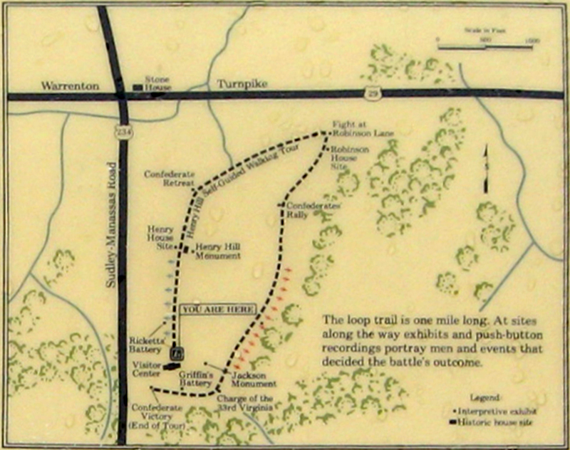 Detail from the Henry Hill Walking Tour wayside marker is at the Manassas National Battlefield Park Visitor Center.