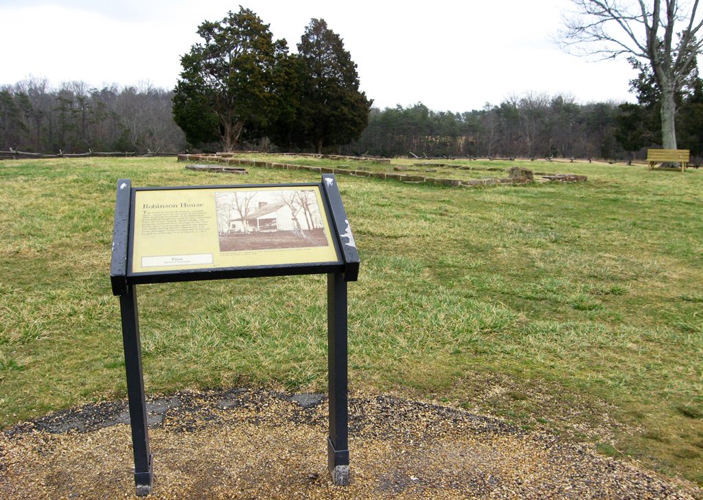 The Robinson House wayside marker is on the Henry Hill walking tour,  which starts at the Manassas National Battlefield Visitor Center.