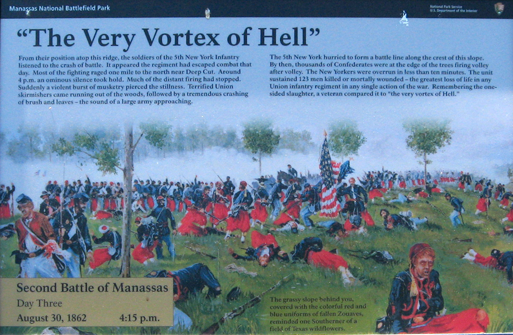 The Very Vortex of Hell wayside marker is at Stop 9 of the Manassas Battlefield Driving Tour