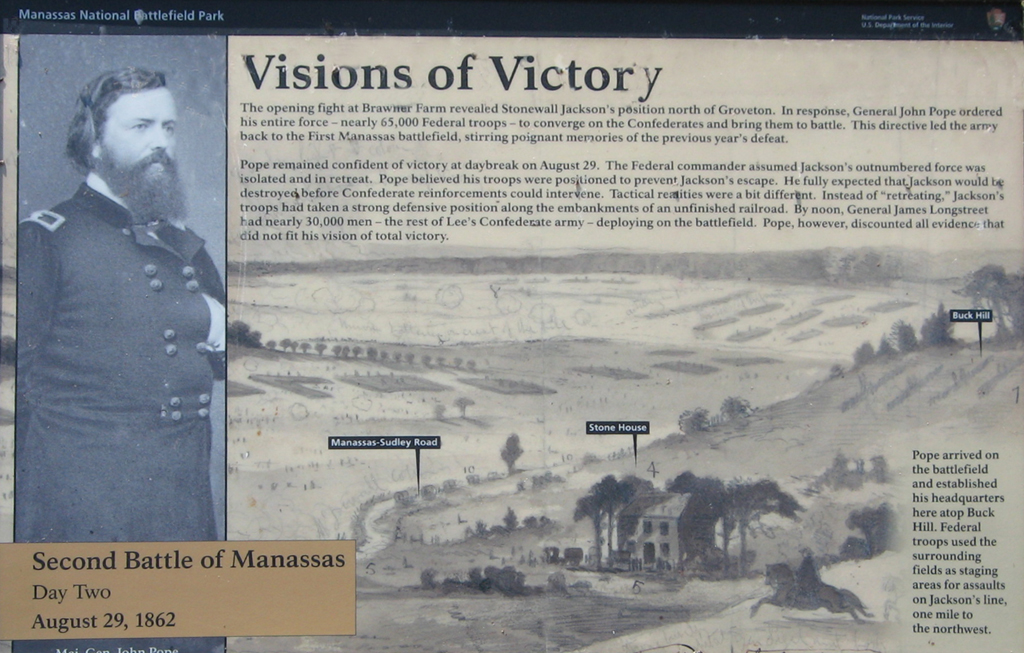 The Visions of Victory wayside marker is at Stop 3 on the Manassas Battlefield Driving Tour.