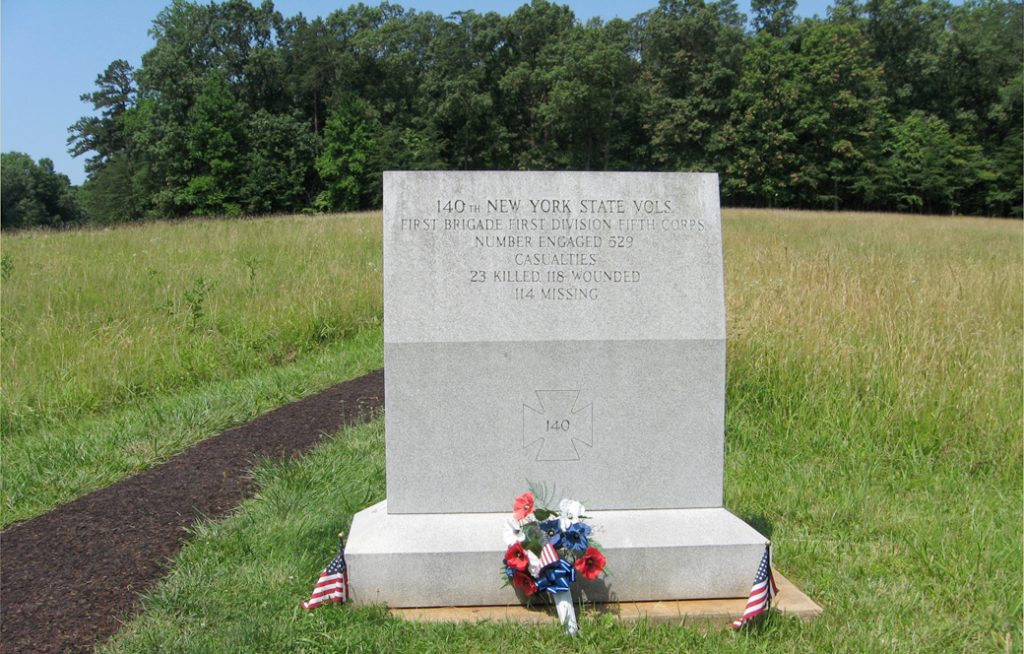 Monument to the 140th New York Volunteer Infantry Regiment on the Wilderness Battlefield