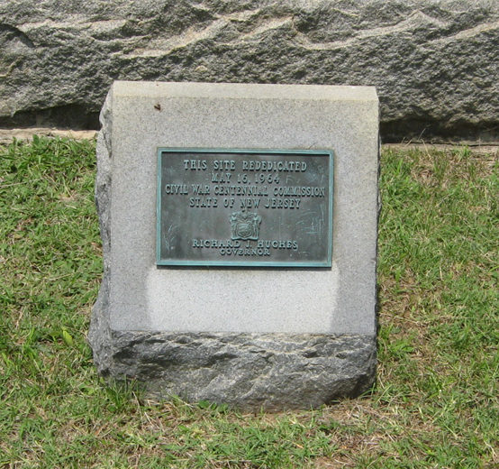 Dedication tablet on the monument to the 23rd New Jersey Volunteer Infantry Regiment at Salem Church near Fredericksburg, Virginia