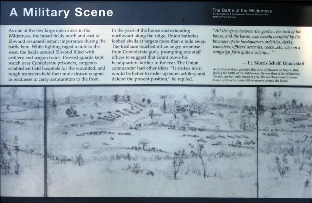 The A Military Scene wayside marker on the Wilderness battlefield
