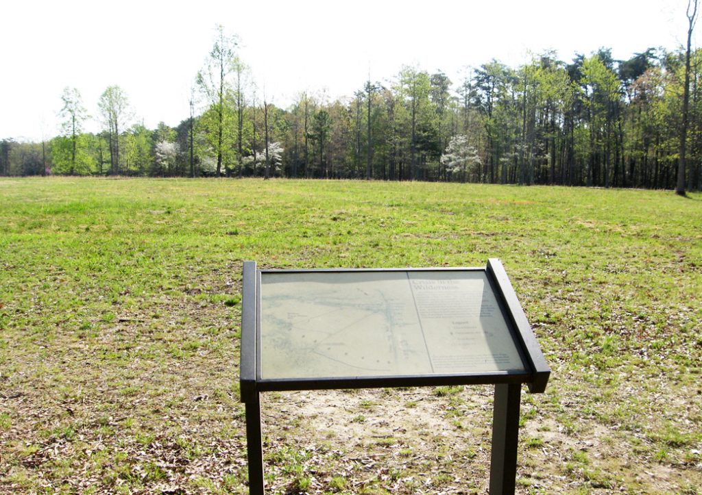 The Crisis in the Wilderness wayside marker in Tapp Field on the Wilderness battlefield