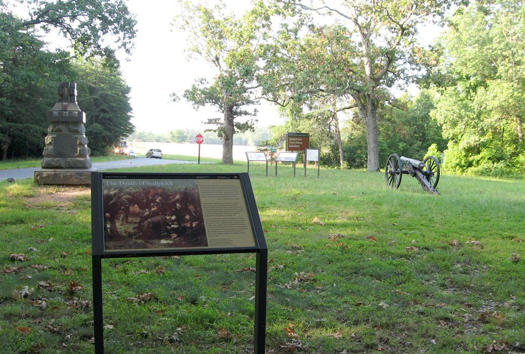 The Death of Sedgwick wayside marker on the Spotsylvania battlefield