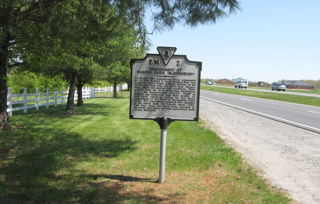 Engagement at Harris Farm roadside marker near Fredericksburg, Virginia
