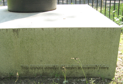 The rear of the base of the monument, showing the name of the Confederate officer who donated the land for the monument 