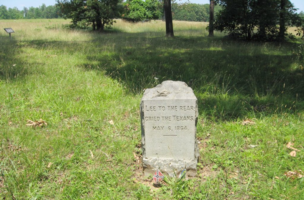 The Lee to the Rear! monument in Tapp Field on the Wilderness battlefield