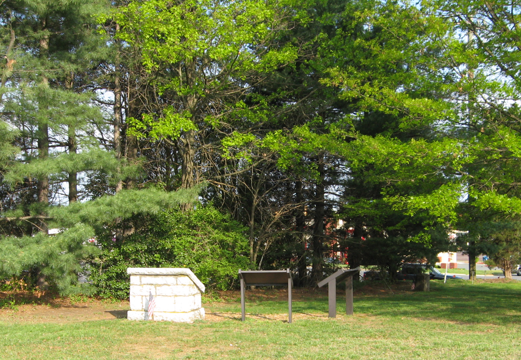 Monument and two wayside markers in front of historic Salem Church near Fredericksburg, Virginia