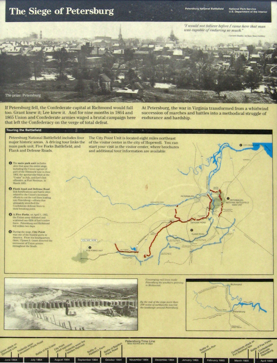 The Siege of Petersburg wayside raker at the Five Forks National Park Visitor Contact Center