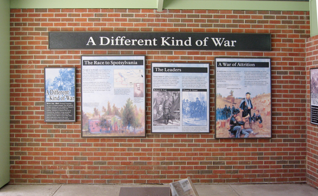The south wall of the Spotsylvania Battlefield Exhibit Shelter