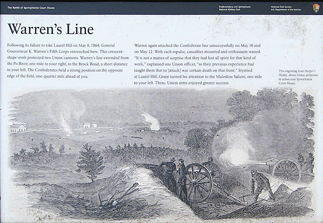 The Warren's Line wayside marker on the Spotsylvania battlefield