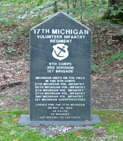 Monument to the 17th Michigan Volunteer Infantry Regiment at Spotsylvania