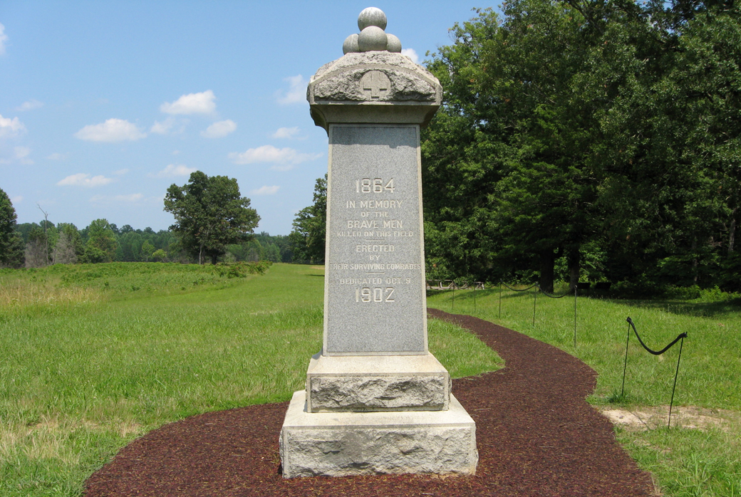 Right side view of the monument to the 49th New York Volunteer Infantry Regiment on the Spotsylvania Battlefield