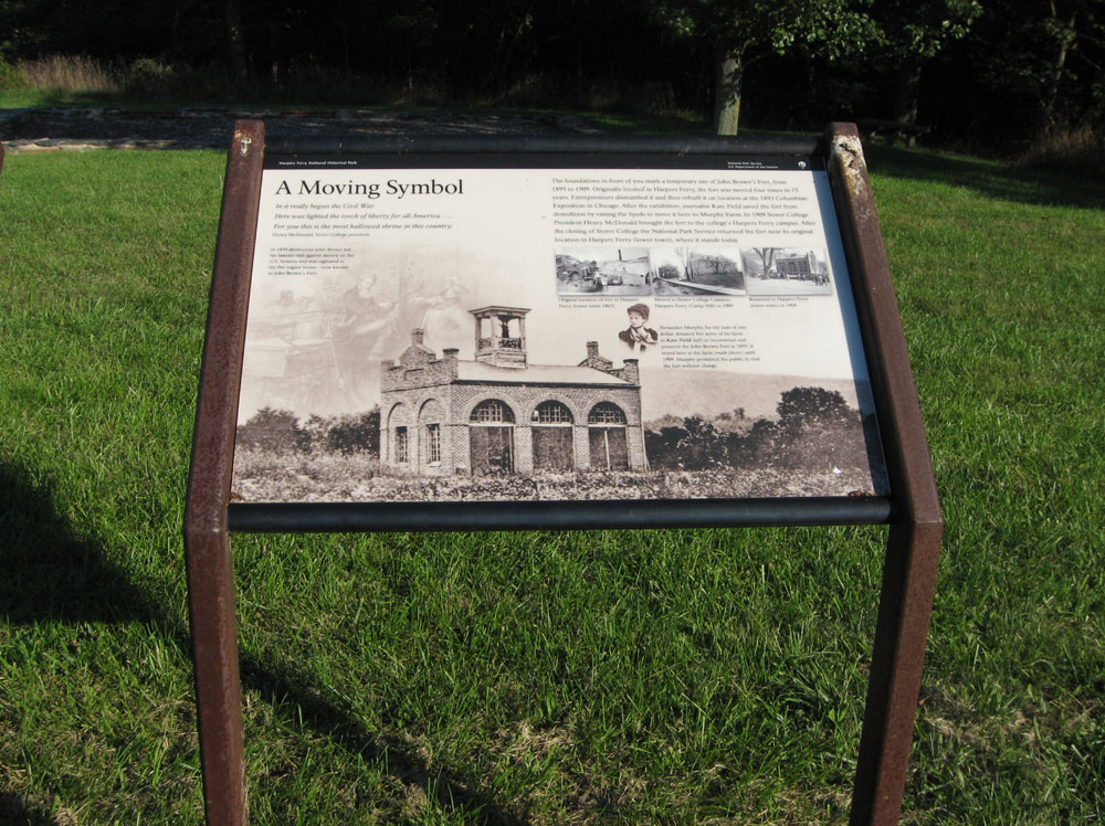 The A Moving Symbol wayside marker on the Harpers Ferry battlefield