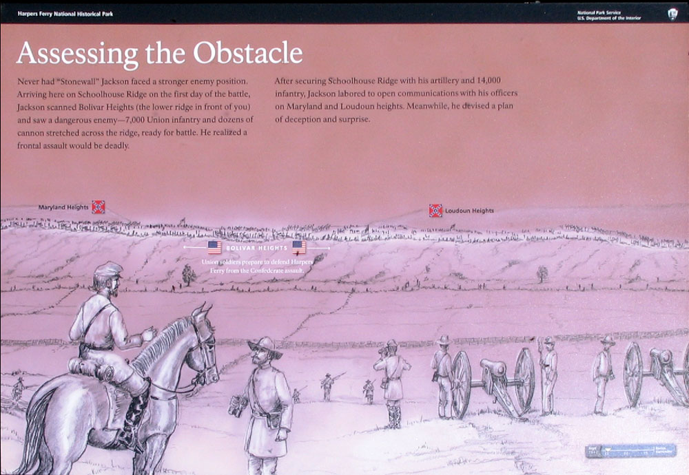 The Assessing the Obstacle wayside marker on the Harpers Ferry battlefield