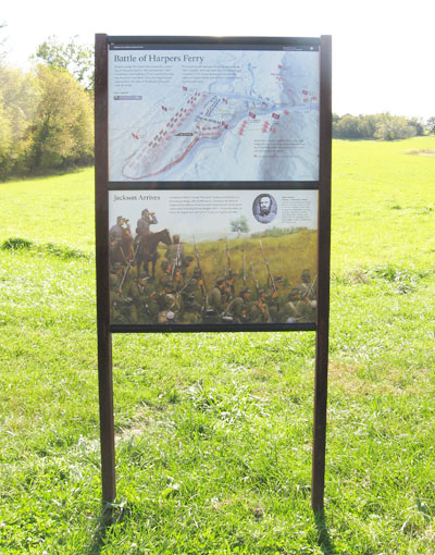 Battle of Harpers Ferry/Jackson Arrives dual wayside markers on the Harpers Ferry battlefield