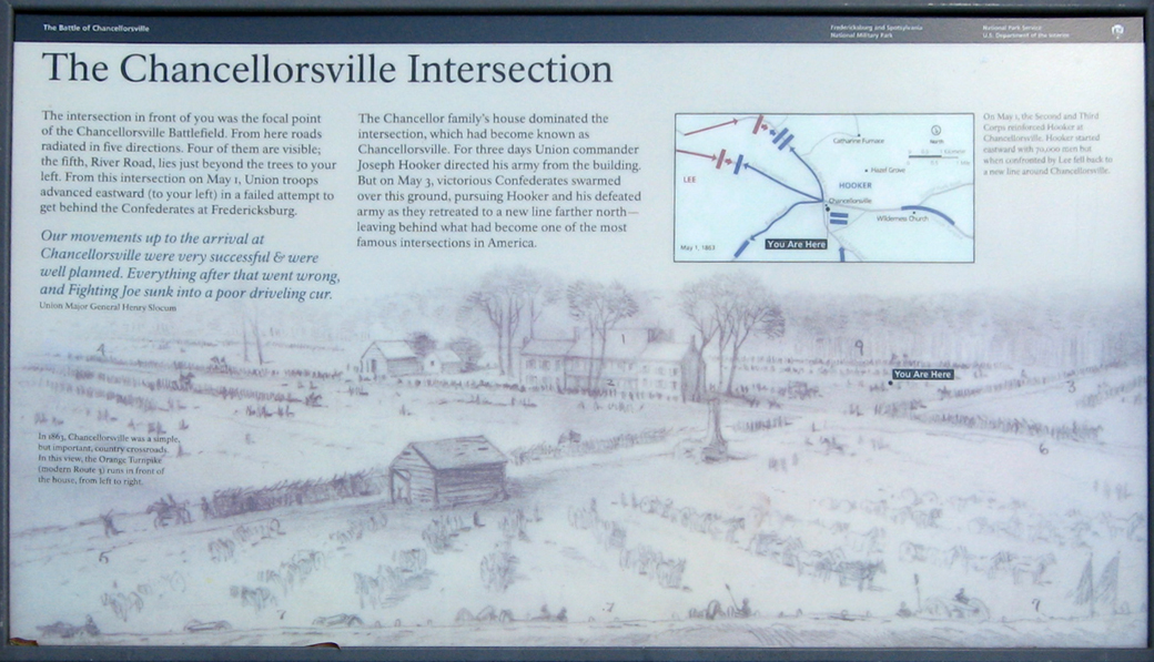 The Chancellorsville Intersection wayside marker on the Chancellorsville battlefield