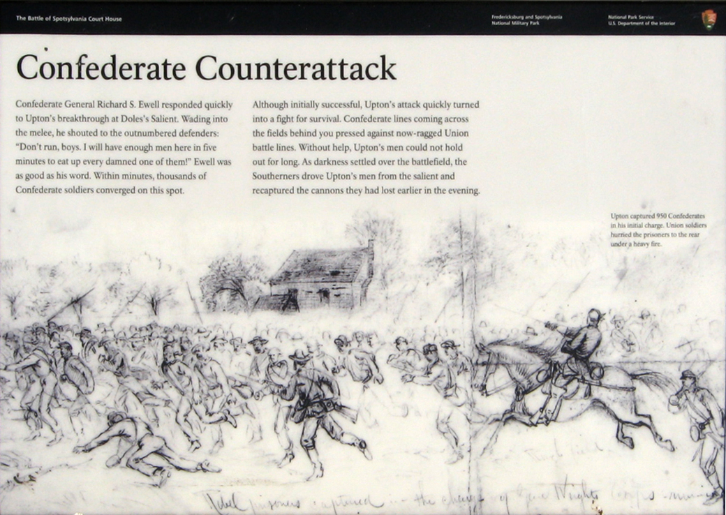The Confederate Counterattack wayside marker is on the Spotsylvania battlefield