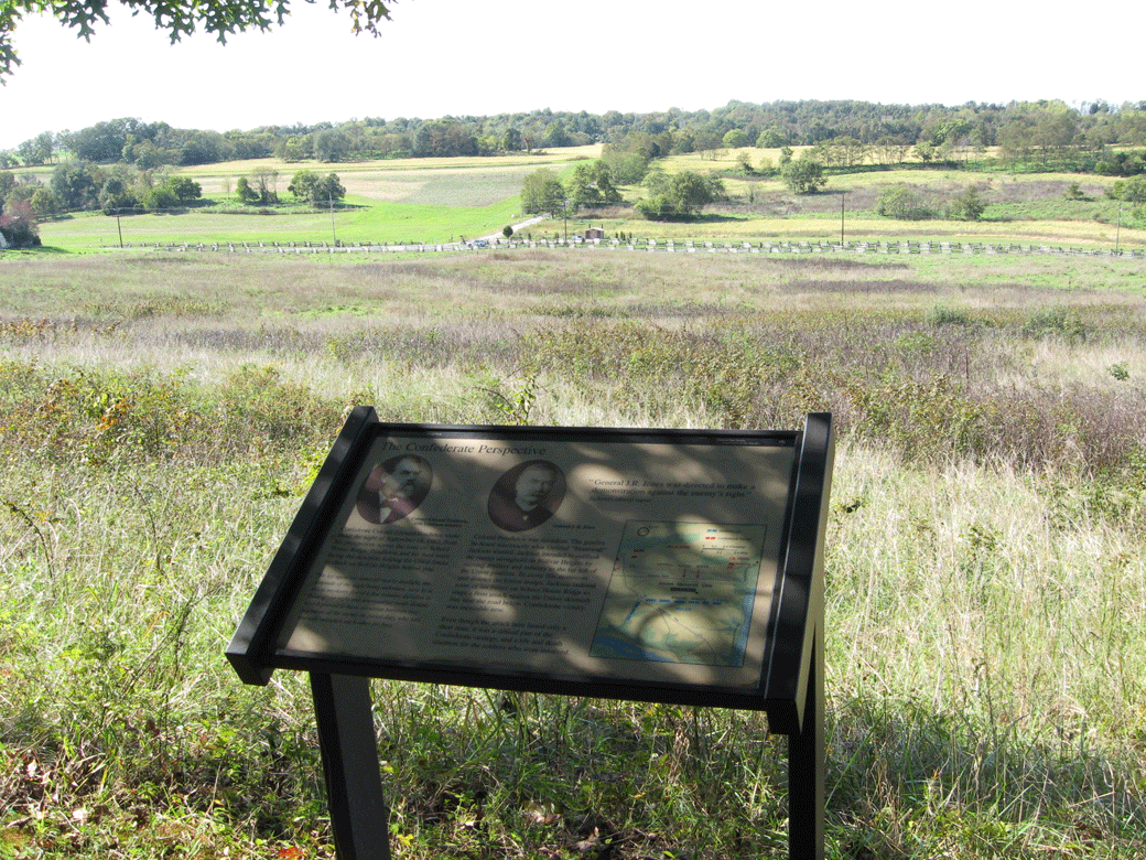 The Confederate Perspective wayside marker on the Harpers Ferry battlefield