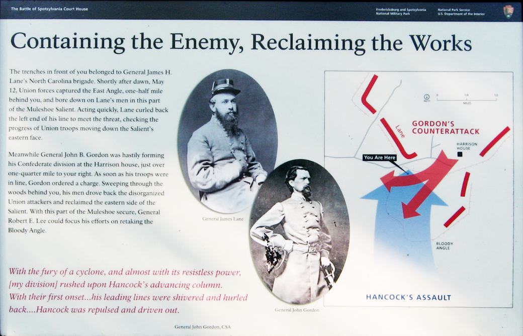 Closeup of the Containing the Enemy, Reclaiming the Works wayside marker on the Spotsylvania battlefield