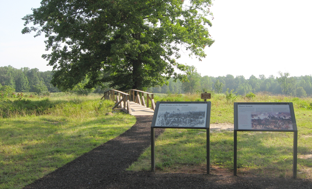 Te Dawn Assault and Fatal Mistake at the East Angle wayside markers on the Spotsylvania battlefield
