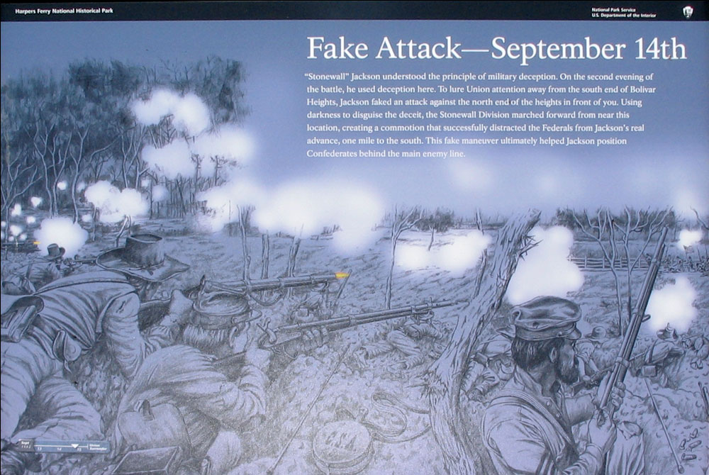 The Fake Attack - September 14th wayside marker on the Harpers Ferry battlefield