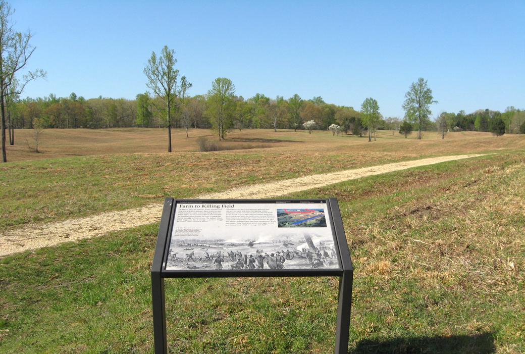 The Farm to Killing Field wayside marker on the Spotsylvania battlefield