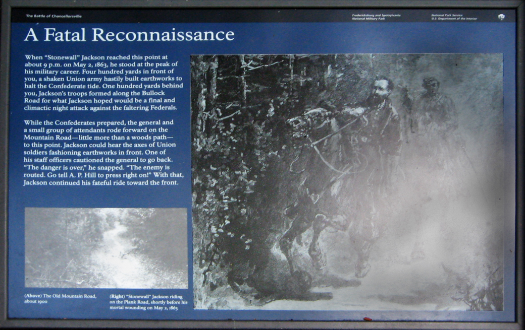 A Fatal Reconnaissance wayside marker on the Chancellorsville battlefield