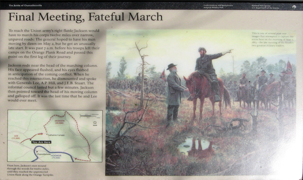 The 'Final Meeting, Fateful March' wayside marker on the Chancellorsville battlefield