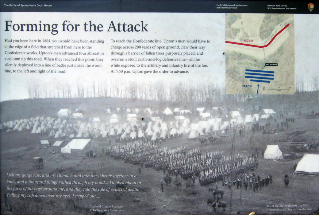 Closeup of the 'Forming for the Attack' wayside marker at Stop 2 on the Spotsylvania Battlefield