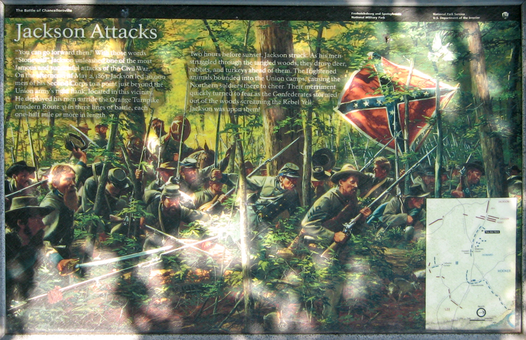 Closeup of the The Jackson Attacks wayside marker on the chancellorsville battlefield