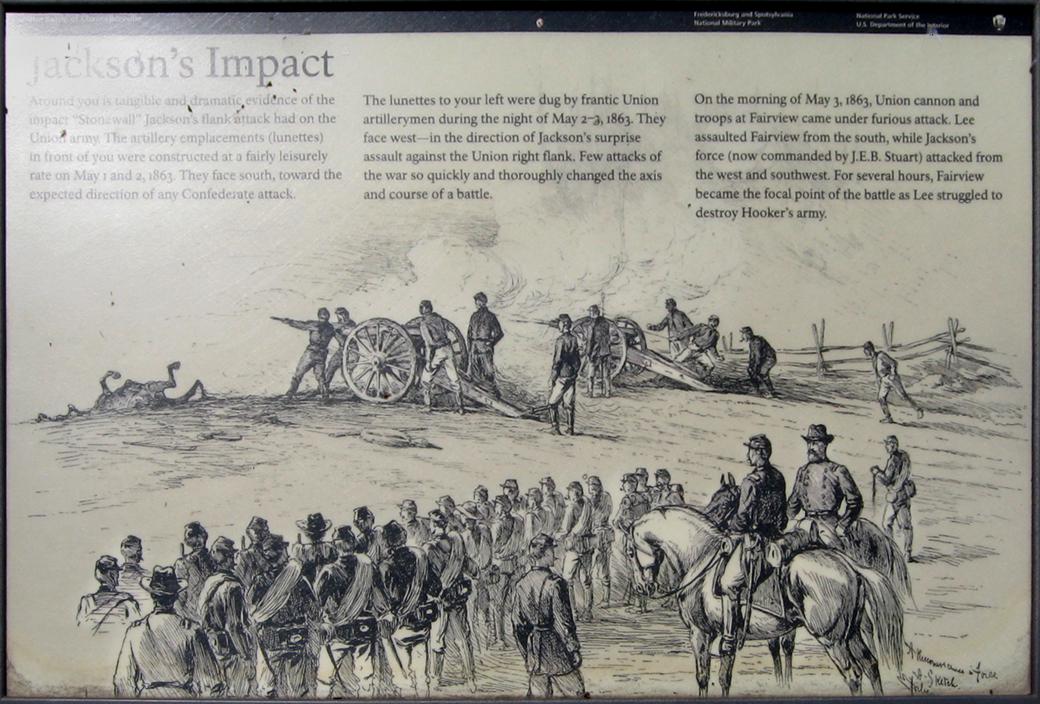 The Jackson's Impact wayside marker on the Chancellorsville battlefield at Fairview