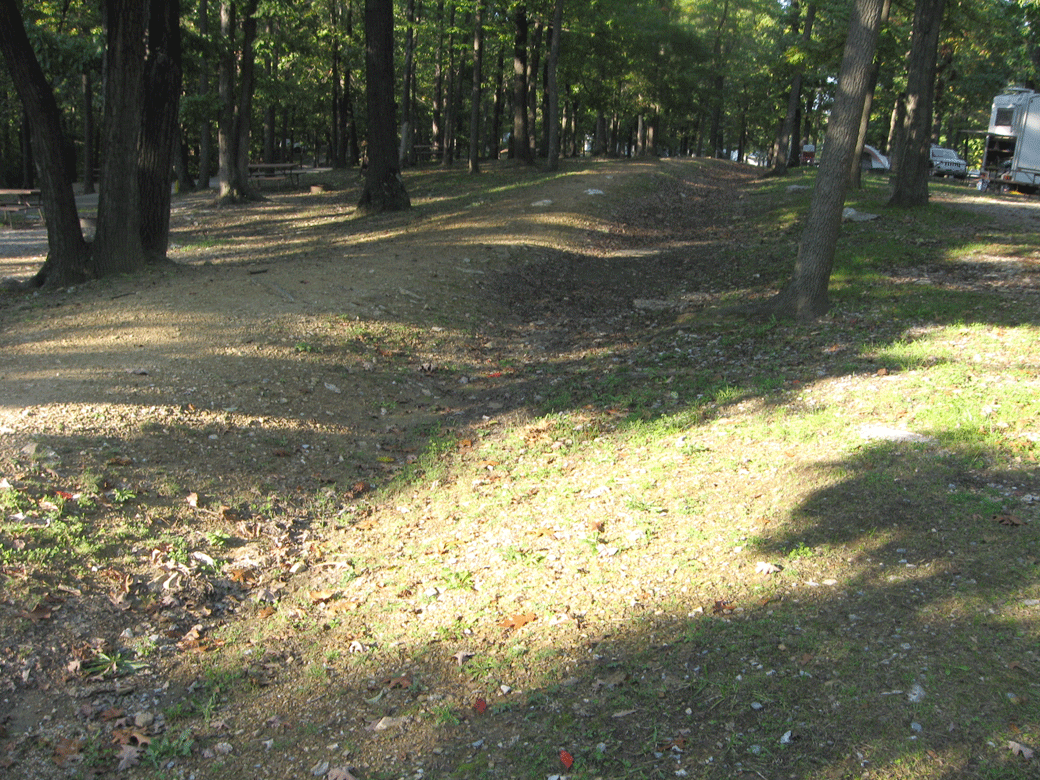 Civil War trenches in the KOA campground at Harpers Ferry