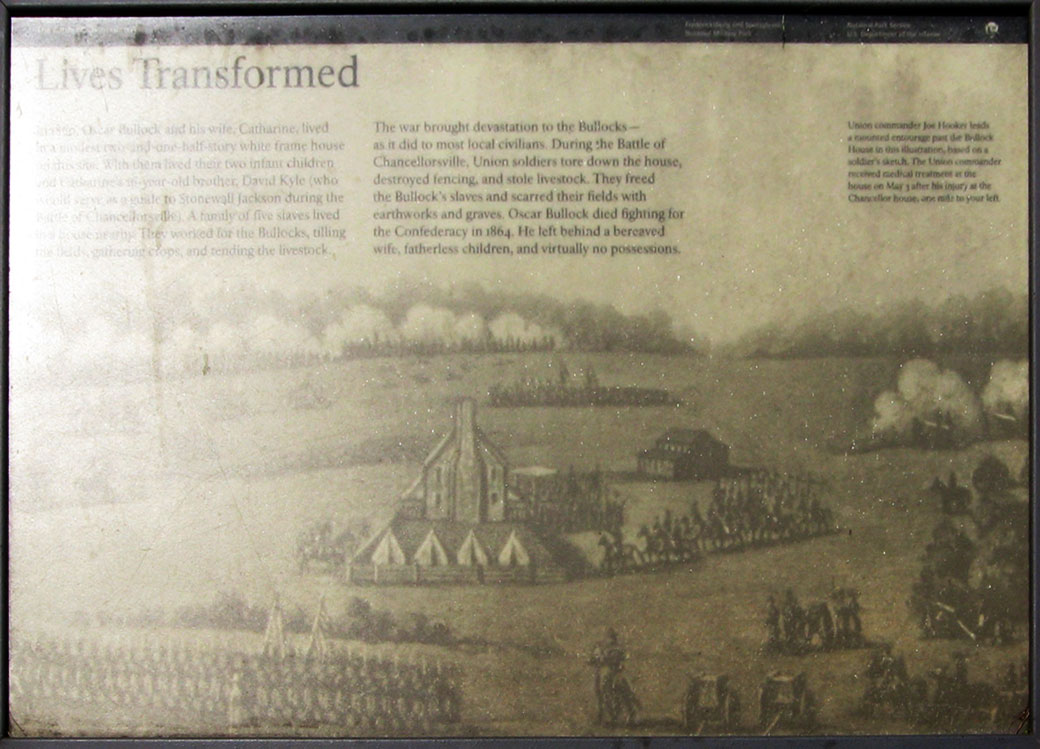 Closeup of The Lives Transformed wayside marker on the Chancellorsville battlefield