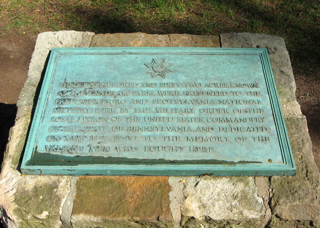 Closeup of the MOLLUS monument at the Landram House site on the Spotsylvania battlefield