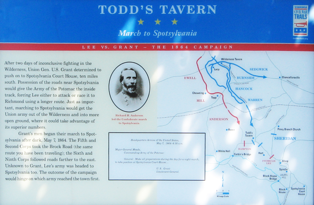 Closeup of the March to Spotsylvania wayside marker at Todd's Tavern, Virginia