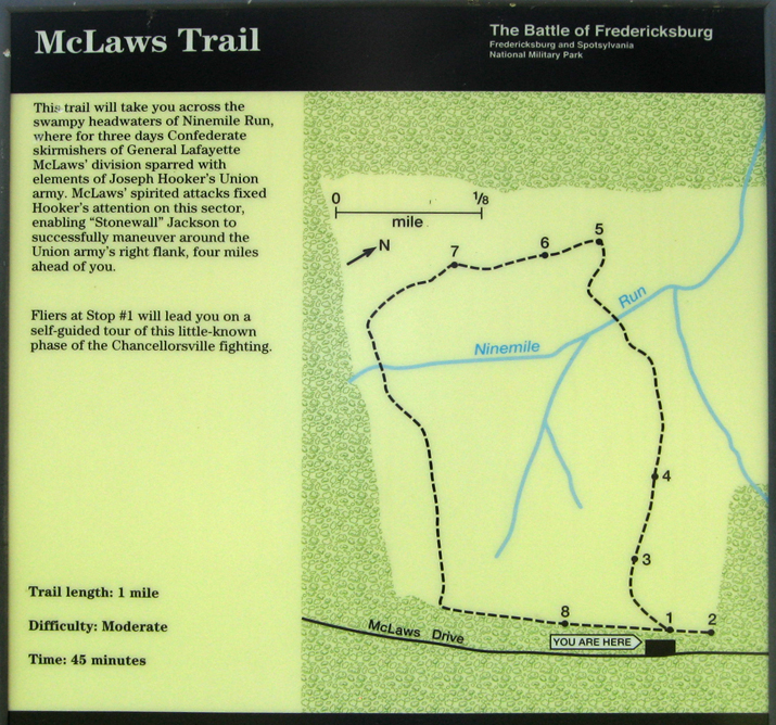 Closeup of the McLaws' Trail marker on the Chancellorsville battlefield