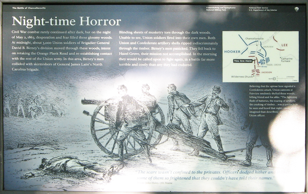 The Night Time Horror wayside marker on the Chancellorsville battlefield