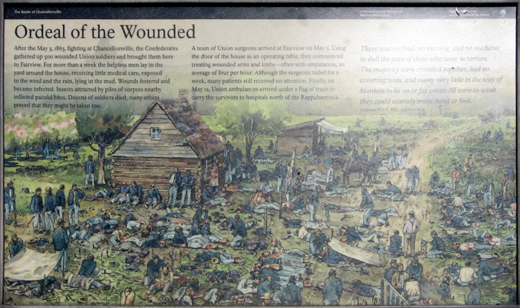 The Ordeal of the Wounded wayside marker on the Chancellorsville battlefield