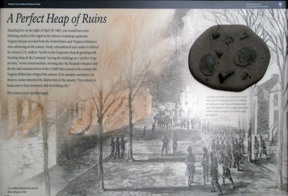 The A Perfect Heap of Ruins wayside marker in Harpers Ferry