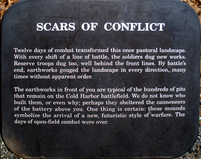 Scars of Conflict trailside marker on the Cold Harbor battlefield