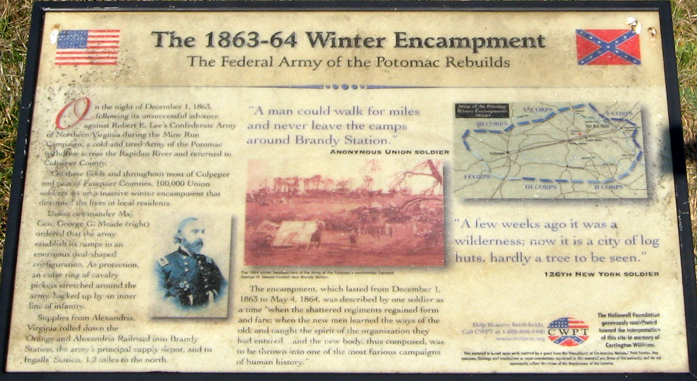 Closeup of the Federal Army of the Potomac Rebuilds wayside marker on the Brandy Station battlefield