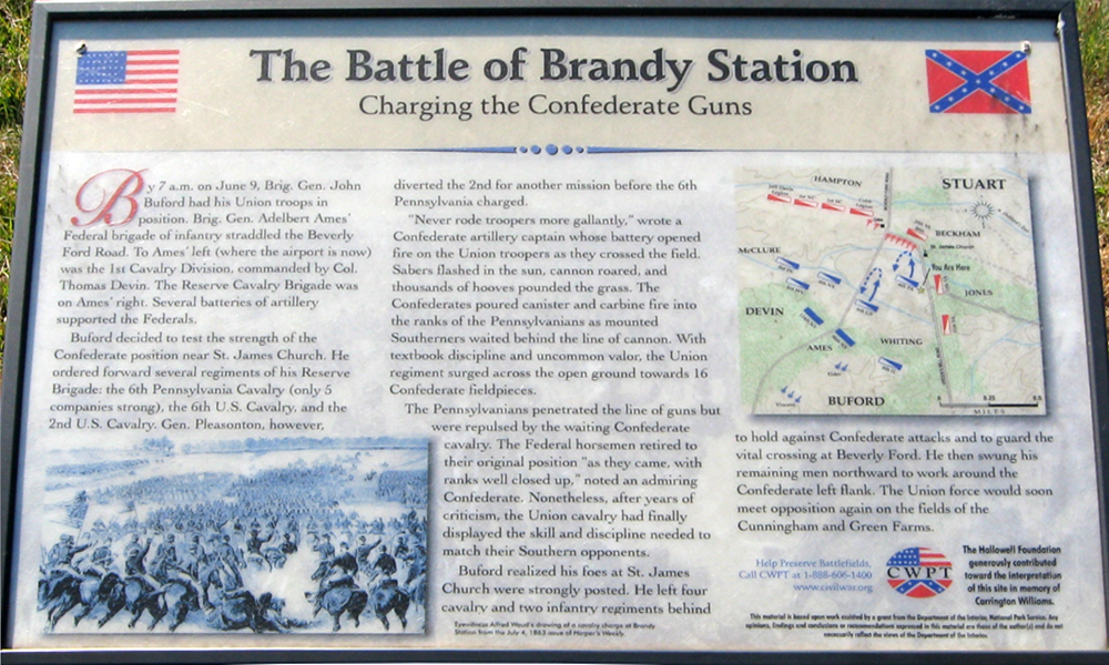 Charging the Confederate guns wayside marker on the Brandy Station battlefield