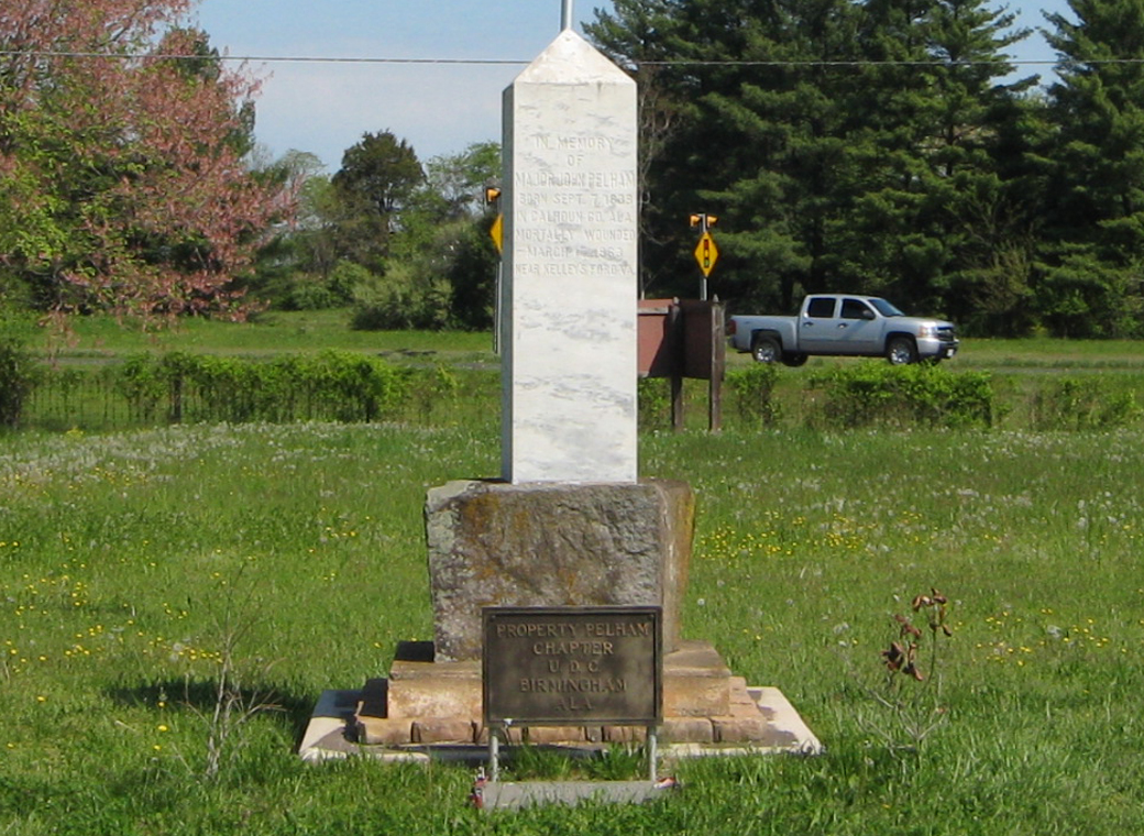 Front view of the Monument to Confederate Major John Pelham in Brandy Station, Virginia